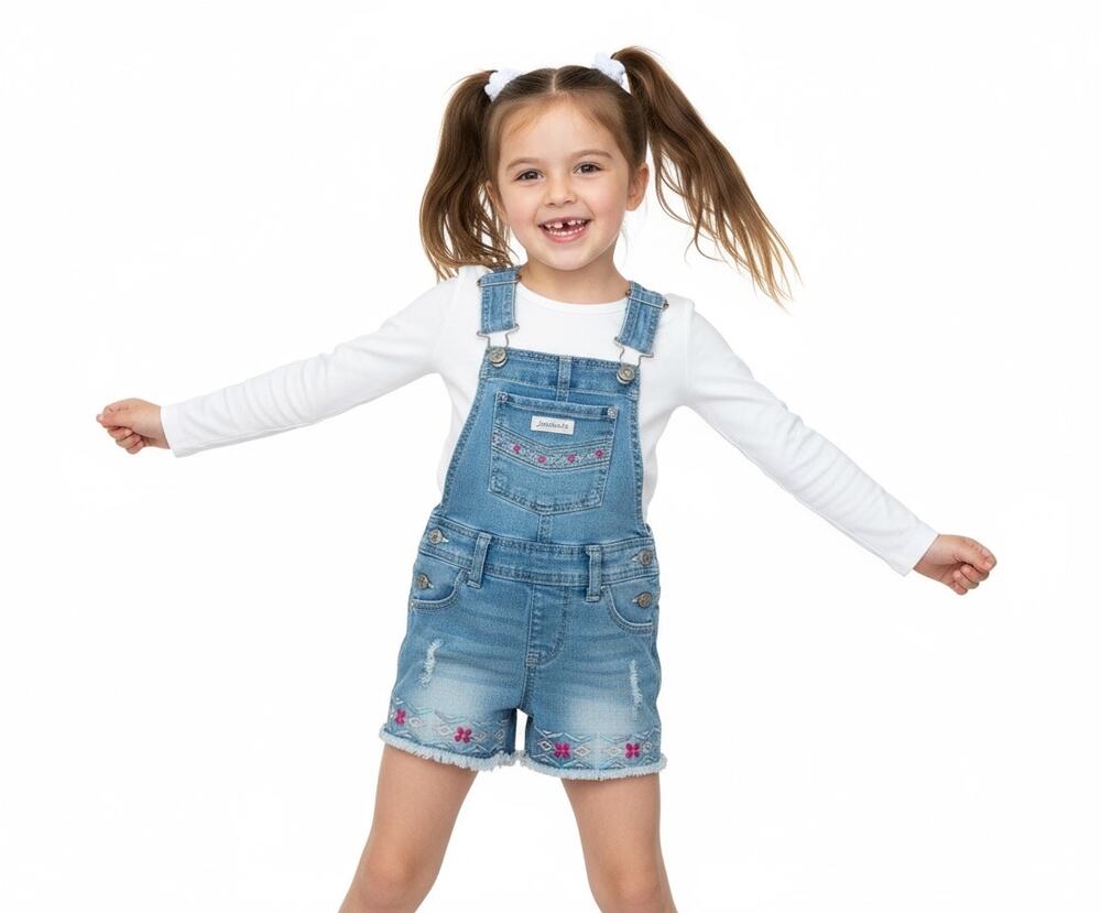 Jordache Girls XS 4-5 Denim Overalls Light Wash Embroidered Adjustable Straps